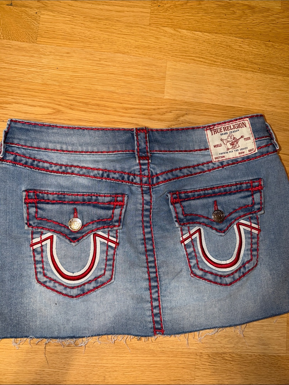 Denim Mini Skirt with Red Contrast Stitching